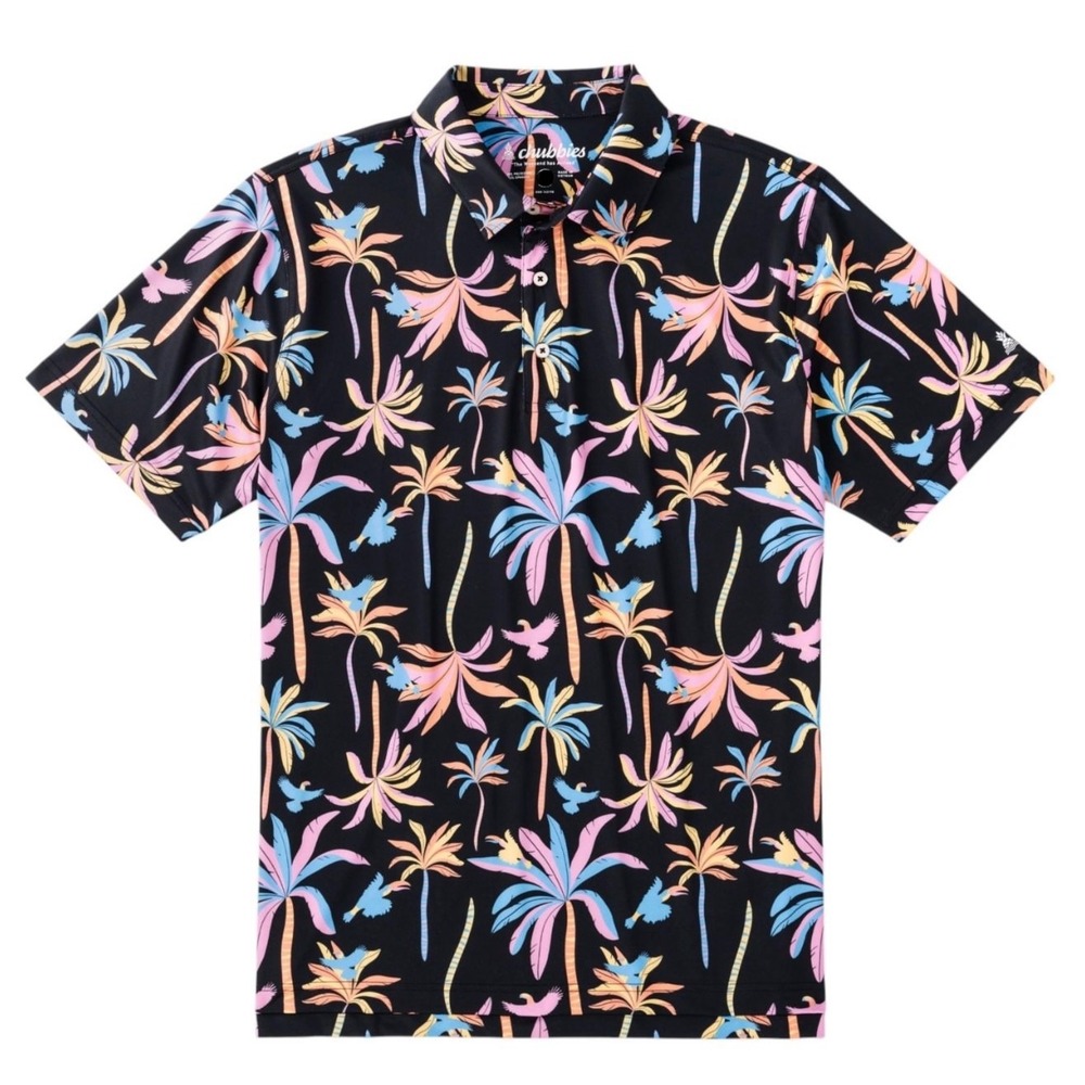 Chubbies Mens The Black Light Night‎ Performance Golf Polo 2.0 Hawaiian Large
